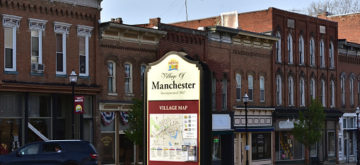 Manchester, Michigan, USA - May 16, 2020: Downtown Manchester, E Main Street. Manchester is a village in Manchester Township within Washtenaw County in the U.S. state of Michigan.
